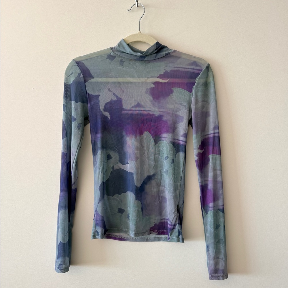 Chic Floral Long Sleeve Top - Purple and Gray sheer